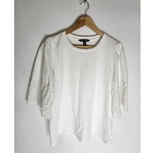 Lauren Ralph Lauren White Floral Embroidered Short Sleeve Blouse Shirt Size L